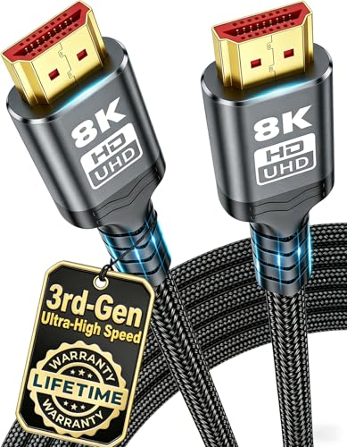 3rd Gen 10K 8K HDMI 2.1 Cable 3.3FT, 48Gbps Ultra High Speed, Military Grade Nylon Braided & Gold-Plated, 8K@60Hz 4K@120Hz, Dynamic HDR10 eARC 3D Dolby Atmos HDCP 2.2&2.3, Compatible with Roku TV, PS5 - size: 3.3 feet