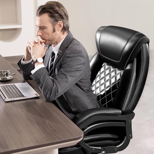 Big and Tall 500lbs Office Chair,Heavy Duty Large PU Leather Executive Desk Chair with Wide Seat, Adjustbale Ergonomic Lumbar Support High Back Rocking Computer Chair for Heavy People - color: Black