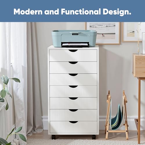 OLIXIS 7-Drawer Rolling File Cabinet, Printer Stand with Office Storage - color: White, size: 7 Drawer