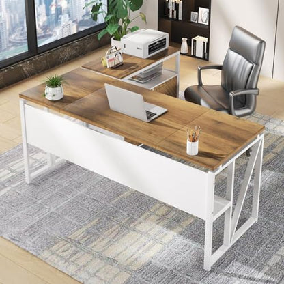 Tribesigns Office Desk with Drawers Sets, 63 inches L Shaped Computer Desk with Mobile File Cabinet,Big Executive Desk for Home Office Furniture Sets (Light Walnut, 63-inch) - color: Light Walnut