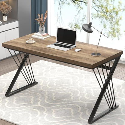 Computer Desk, Modern Home Office Desk, Wood and Metal Study Writing Gaming Table for Bedroom Living Room, Rustic Oak, 53 Inch - color: Oak, size: 53 Inch