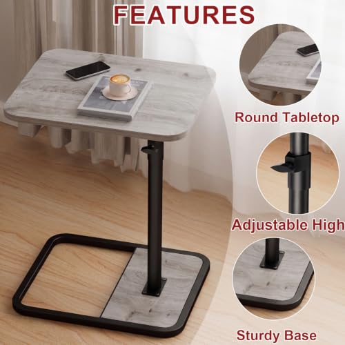 GOYLSER Large C Shaped End Table for Couch, Height Adjustable Living Room Rotating Couch Tray Tables Sofa Table Tv Trays for Bedroom, Swivel Wooden Side Table for Small Space, Grey - color: Grey, style: Enlarged Standard