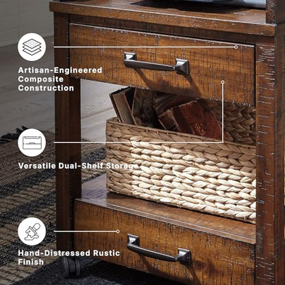 Signature Design by Ashley Rolling Printer Stand with Storage, Rustic Brown