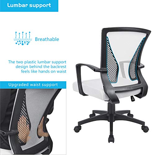 Furmax Office Chair Ergonomic Computer Desk Mesh Chair Mid Back Swivel Lumbar Support with Armrest (1, White) - color: White