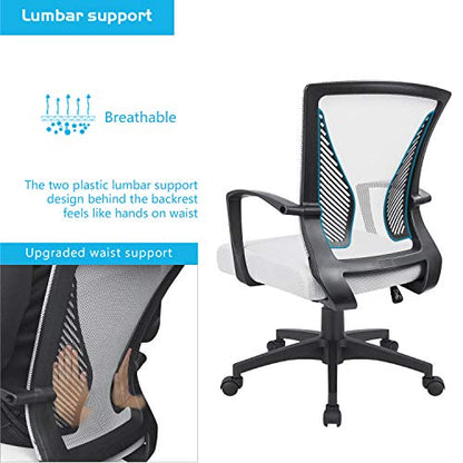 Furmax Office Chair Ergonomic Computer Desk Mesh Chair Mid Back Swivel Lumbar Support with Armrest (1, White) - color: White
