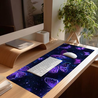 HOMETITUTE Large Mouse Pad 31.5 x 11.8 Inch Extended Desk Mat - color: Purple Butterfly