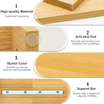 TEAMIX 20 inch Monitor Riser Stand - 2 Tiers, Wood Desktop Bookshelf, Maple - color: Natural Maple, size: 20 x 9.5 x 6.7 inches