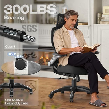 ELABEST X100 Ergonomic Mesh Office Chair with Footrest, Big and Tall Home Desk Chair with 5D Flip-Up Arms, Adjustable 3D Lumbar Support, Gaming & Executive Computer Chair (Midnight Cloud-No Footrest) - color: Midnight Cloud-no Footrest
