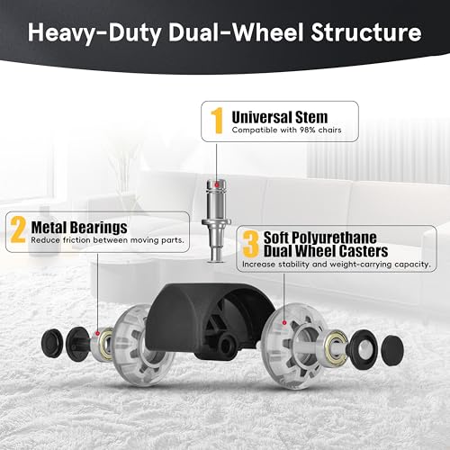 Office Chair Wheels Replacement, 2.5 Inch Heavy Duty Caster Set, for Carpet and Hardwood Floors, Universal Size 11x22mm, Fits 99%, Grey - style: 2.5 inch-Grey