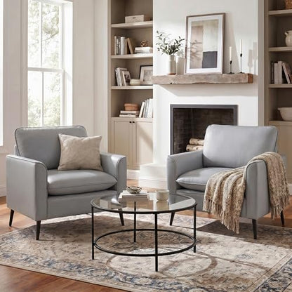 TYBOATLE Grey Faux Leather Accent Chair Set of 2 | Comfy, Cozy, Reading, Mid Century Modern, Curved Armrest, Reception, Living Room, Office - color: Grey