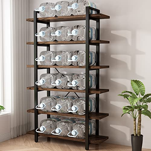 AY-AOYUAN Solid Wood Bookcase and Book Shelves Wood and Metal Shelving Unit 6 Tier Bookshelf Modern Rustic Open Bookshelf Office,Distressed Brown (AY-02-6Tier) - size: 6Tier