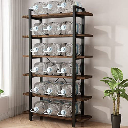 AY-AOYUAN Solid Wood Bookcase and Book Shelves Wood and Metal Shelving Unit 6 Tier Bookshelf Modern Rustic Open Bookshelf Office,Distressed Brown (AY-02-6Tier) - size: 6Tier