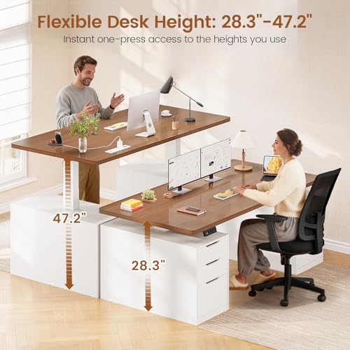 SEDETA 55" Electric Standing Desk with 6 Drawers, Adjustable Stand up Desk with Storage, Computer Desks with Power Outlets for Home Office, White - color: White