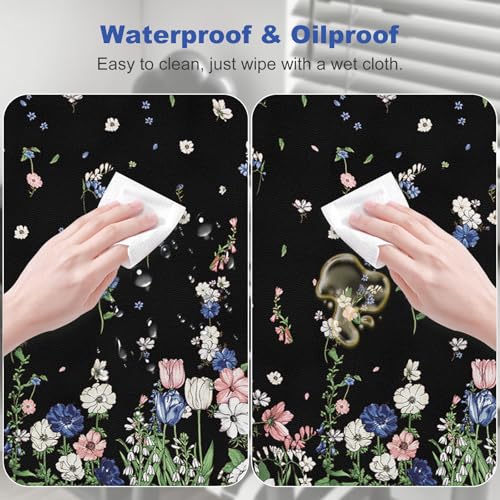 DINKY Leather Desk Protector Mouse Pad, Large Keyboard Mat, Non-Slip PVC Leather Blotter, Black Laptop Pad, Waterproof Writing Pad for Office Home 35.4" x 15.7", Flower Rain - color: Black Flower Rain