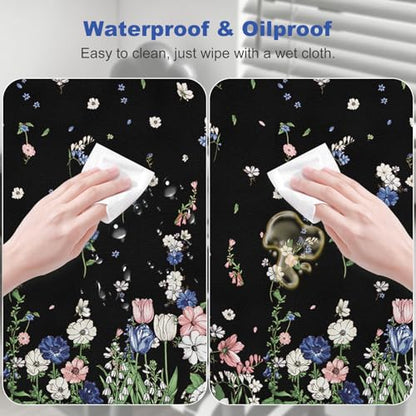 DINKY Leather Desk Protector Mouse Pad, Large Keyboard Mat, Non-Slip PVC Leather Blotter, Black Laptop Pad, Waterproof Writing Pad for Office Home 35.4" x 15.7", Flower Rain - color: Black Flower Rain