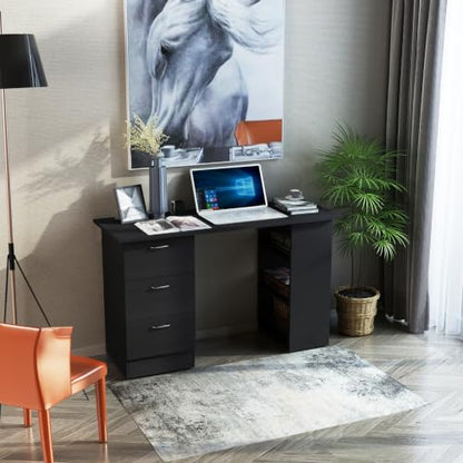 HOMCOM Computer Desk with Drawers, 47" Home Office Desk with Storage, Black - color: Black