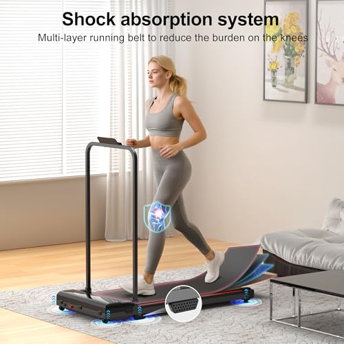 Walking Pad Treadmill for Home - Foldable Treadmills with Handle Bar Mini Portable Walk Pads Under Desk Small Spaces Compact Folding Electric Treadmills Office Walking and Running Machine Terluxra - color: Black