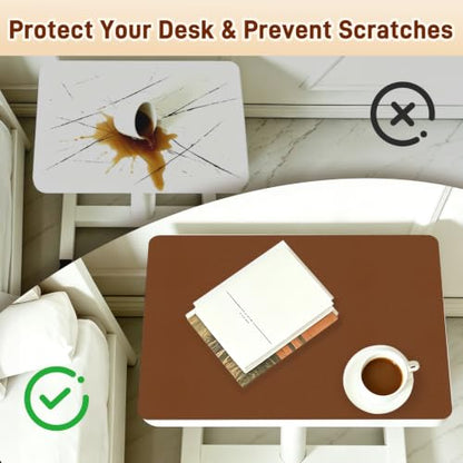 PU Leather Desk Protector/Nightstand Mat, 23.6X15.7 in Brown - color: Brown, size: 23.6" x 15.7"