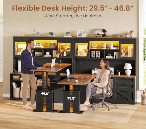 SEDETA 69" L Shaped Gaming Standing Desk with 4 Drawers, Storage Bookshelf - color: Black, size: 68.9" Standing Desk with Bookshelf