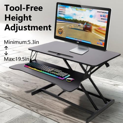 Standing Desk Converter, 32" Wide Height Adjustable Sit Stand Up Desk Riser with Keyboard Tray, Desktop Workstation Riser for Home Office Computer Laptop, Particle Board (Black) - color: Black