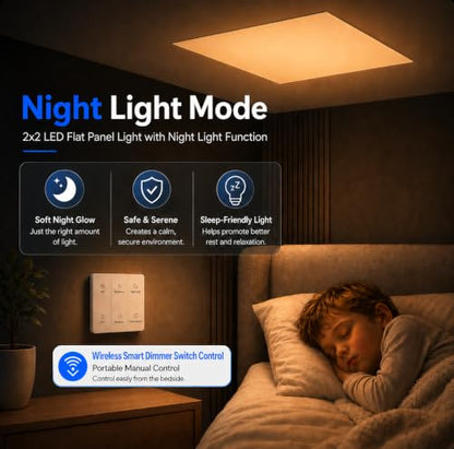AIKVSXER 2x2 LED Flat Panel Light with Wireless Switch & App Control 1Pack | 50W 5500LM ,3000K-6500K,Night Light Mode,10-100% Dimmable,Recessed 2x2 LED Drop Ceiling Light for Office Home & Schools