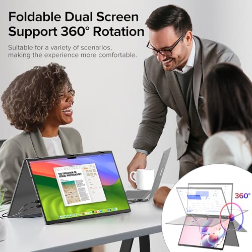 UPERFECT Delta 15.6" Dual Portable Monitor for Laptop Screen Extender 1080P HDR 360° Folding Stacked Triple Monitor with Stand for Laptop PC Phone Game Console (No Driver Needed) - size: 15.6"