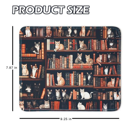Mouse Pad for Desk with Stitched Edge, Premium Cute Washable Mouse Pads. Computer Mousepad with Non-Slip Rubber Base, Mousepads for Laptop, 9.25x7.75x0.12 inch (Cat Library) - color: Cat Library