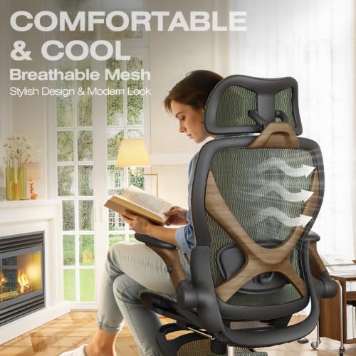 ELABEST X100 Ergonomic Mesh Office Chair with Footrest, Big and Tall Home Desk Chair with 5D Flip-Up Arms, Adjustable 3D Lumbar Support, Gaming & Executive Computer Chair - color: Dusty Sage