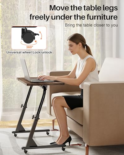 Adjustable Folding TV Tray Table, Mobile TV Dinner Tray for Eating on Couch - color: Brown