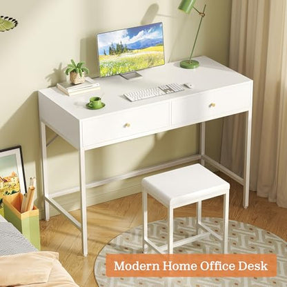 SUPERJARE 35.4" White Desk with 2 Drawers, Modern Makeup Vanity - color: White, size: 35.4 inch