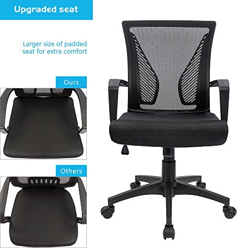 Furmax Office Chair Ergonomic Computer Desk Mesh Chair Mid Back Swivel Lumbar Support with Armrest (1, Black) - color: Black
