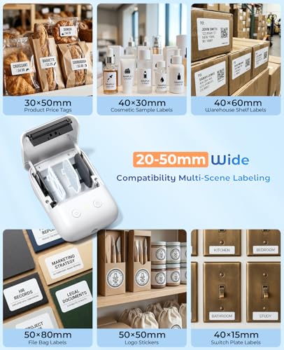 Label Maker, A421 Bluetooth Label Thermal Printer for Small Business & Home | Inkless Printer for Barcode, Address, Office, Compatible with iOS & Android, with 1 Label - color: White