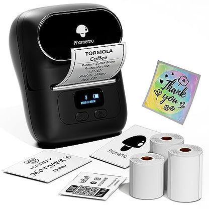 Phomemo M110 Label Maker with 3 Tapes, Bluetooth Portable Thermal Printer - color: Black