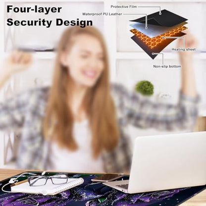 Heated Desk Pad 23.6" x 14.2" 3 Large Heated Mouse Pad with Heat Levels (40°C/45°C/50°C) & 3H Auto Shut-Off Desk Mat Fast Heating PU Leather Warmer Mousepad for Home Office - Purple Rose Flowers - color: Purple Rose Flowers, size: 23.6 x 14.2 inch