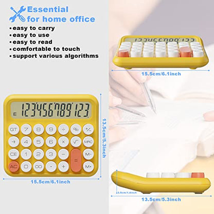 DECKLIT Mechanical Calculator 12 Digit, 5-Inch LCD Display, Battery Desk Calculator With Big Buttons, 15 Tilt Screen for Office and Kids (Yellow) - color: Yellow