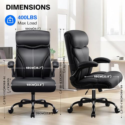 AreShark Office Chair - Executive High Back Breathable Comfy Desk Chair with Lumbar Support - Ergonomic Leather Rolling Swivel Computer Chair with Rock Function for Working Studying Gaming Relaxing - color: Black
