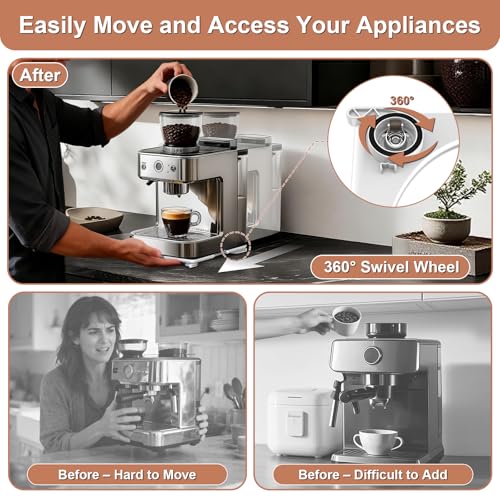 Adjustable Appliance Sliding Tray - Expandable 11" x 11"- 20" x 20" | Slider Tray for Kitchen Appliances - 360° Countertop Rolling Tray with Locking Brakes for Coffee Makers - size: 11" x 11" - 20" x 20" Square