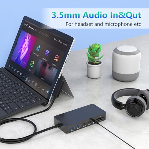 Surface Docking Station Triple Displays Dual HDMI + VGA with Power Adapter,12 in 1 Surface Dock 2 for Microsoft Surface Pro 12/11/10/9/8/X/7/6/5/4/3,Surface Laptop 7/6/5/4/3/2/1,Surface Book Go
