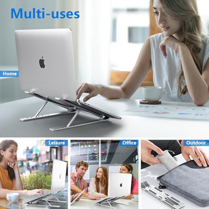 Laptop Stand for Desk, Aluminum Metal MacBook Stand，Computer Riser for Desk, Portable Foldable Adjustable Notebook Holder, Compatible with 10-15.6 Inch Laptops, iPad, Silver. - color: Silver