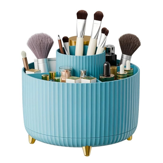 Makeup Brush Holder,360° Rotating Makeup Brush Organizer,5 Slot Make up Brushes Cup for Cosmetics,Large Capacity,For Nail Polish, Art Supply, Bathroom Vanity,Cosmetics Organizer,Blue - color: Blue