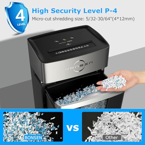 BONSEN 12-Sheet Micro Cut Paper Shredder for Home Office Use | 40-Min Running Time, 55 dB Ultra-Quiet with Anti-Jam, Shredding Shreds Credit Card/Staples, 5.3 Gallons Pullout Bin S3106 - size: X-Large