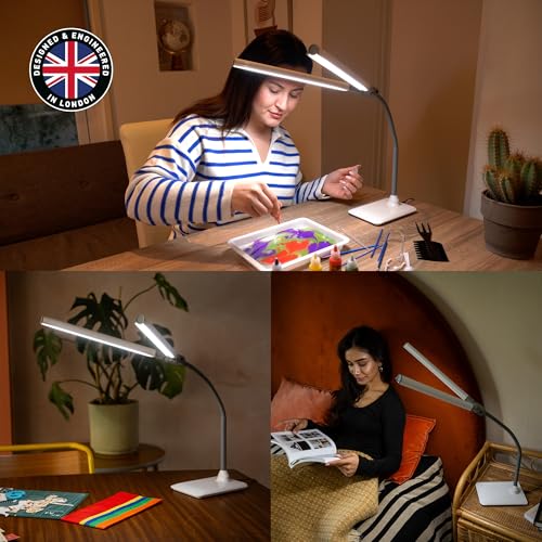 DuoPro Table Lamp - Double Shade LED Task Lamp, 4 Brightness Levels, 6,000K Daylight, 2,100 Lux, Anti-Glare, Flexible Arm, Touch Dimmer - Ideal for Sewing, Crafting, Reading - size: Duo Pro - Table