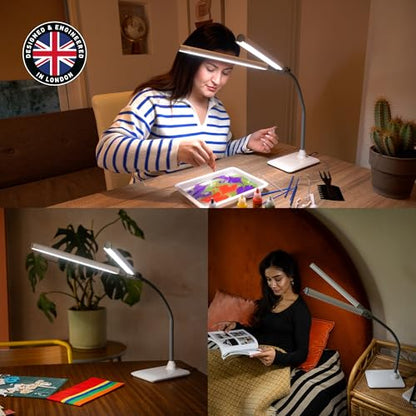 DuoPro Table Lamp - Double Shade LED Task Lamp, 4 Brightness Levels, 6,000K Daylight, 2,100 Lux, Anti-Glare, Flexible Arm, Touch Dimmer - Ideal for Sewing, Crafting, Reading - size: Duo Pro - Table
