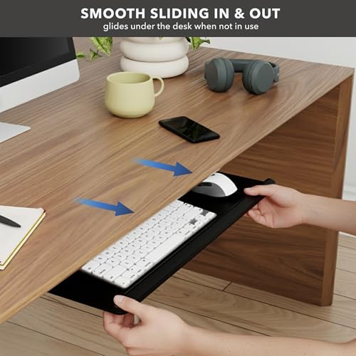 Mount-It! Under Desk Keyboard Tray, Adjustable Slide-Out Keyboard & Mouse Platform, 26.38" W × 10" D, Ergonomic Wrist Rest, Height Tilt & Swivel, Heavy-Duty Bolt-On Keyboard Drawer for Home Office