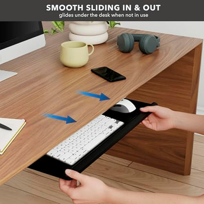 Mount-It! Under Desk Keyboard Tray, Adjustable Slide-Out Keyboard & Mouse Platform, 26.38" W × 10" D, Ergonomic Wrist Rest, Height Tilt & Swivel, Heavy-Duty Bolt-On Keyboard Drawer for Home Office