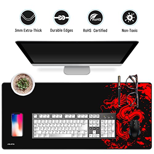 JIALONG Gaming Mouse Pad Large Size 35.4x15.7 inches Extended Desk Mousepad with Personalized Design for Laptop, Computer PC - Red Dragon - color: Dragon