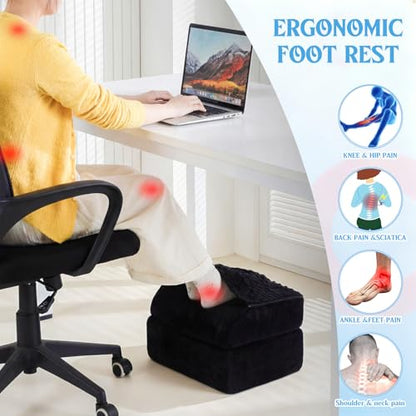 Novabright Foot Rest Under Desk, 3 Height Adjustable Ergonomic Foot Stool with Gel Textured Top and Cozy Pocket, Non-Slip Foam Footrest for Office Home Car(15" X 11" X 14.4",Cambered,Black) - color: Black, size: 15" X 11" X 14.4", style: Cambered