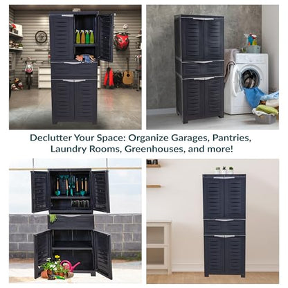 Sunnydaze 57" Garage Storage Cabinet with Doors & Shelves, Charcoal - color: Charcoal, style: With Drawer - 57" H