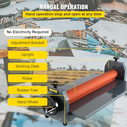 VEVOR 51 Inch Cold Laminator Machine 10mm Manual Vinyl Photo Film Cold laminator Hand Crank Pressure Cold Roll laminator(51Inch) - size: 51 inch