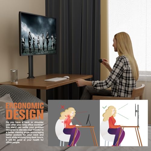 HEMUDU Single Tall Desk Monitor Arm Mount Stand Fit for 27 inch to 42 inch Flat Curved Computer Screen with Swivel, Height Adjustable, Rotation,Holds up to 77lbs, Black - size: 27 inch - 42 inch